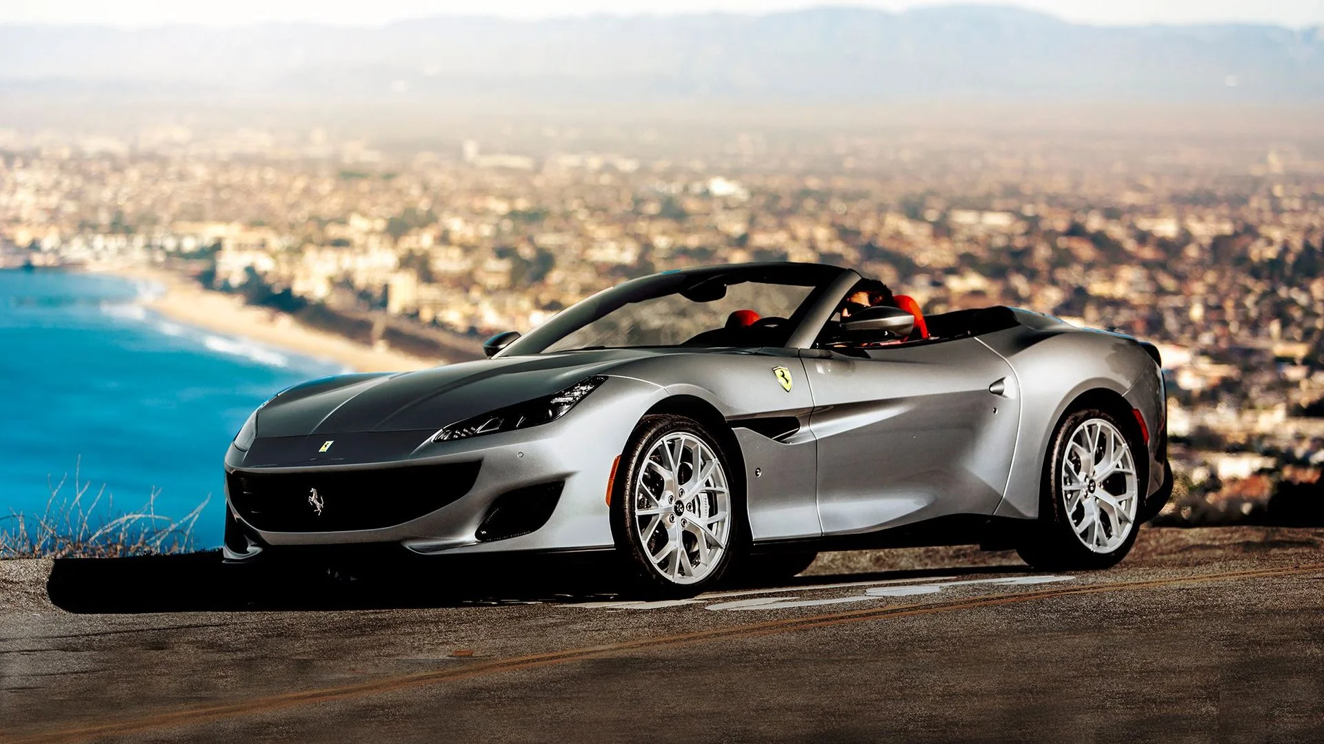 Ferrari Portofino overlooking the California coastline