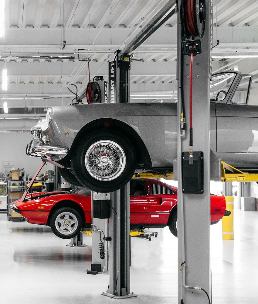 Ferrari vehicles receiving professional service in an authorized workshop