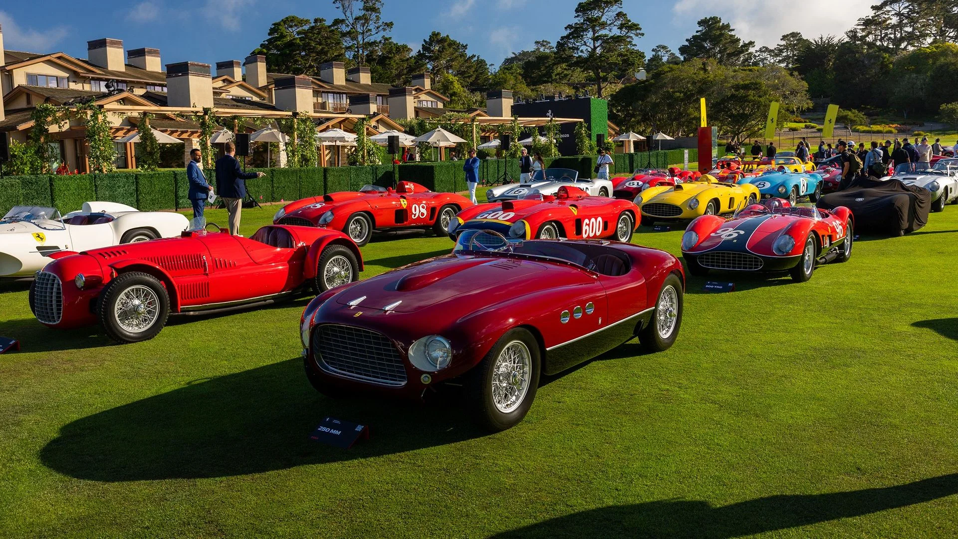 Historic Ferrari automobiles displayed at Pebble Beach