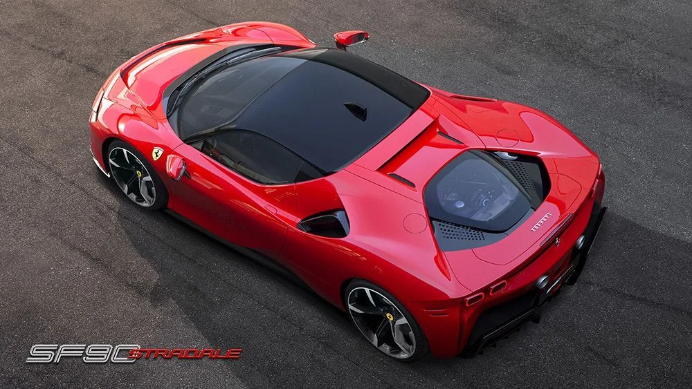Ferrari SF90 Stradale red overhead view